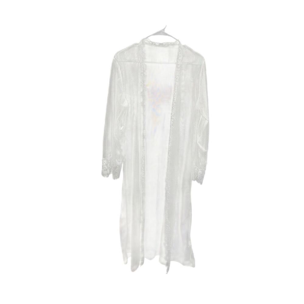 White Sheer Lace Shawl Cover Up Womens Medium Elegant Floral Lightweight Wrap